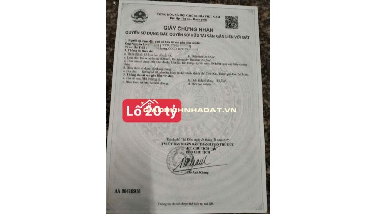 Chính chủ bán gấp 2 lô đất VIP ngay trung tâm Thủ Đức