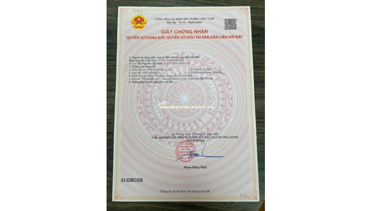  ĐẤT NỀN NGÕ 196 HẢI PHONG – SÁT VIN DƯƠNG KINH – CHỈ 1,1X TỶ