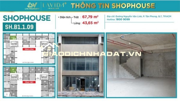 CHO THUÊ SHOPHOUSE MẶT TIỀN LAVIDA PLUS – QUẬN 7 DIỆN TÍCH TỪ 100M2