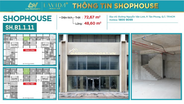 CHO THUÊ SHOPHOUSE MẶT TIỀN LAVIDA PLUS – QUẬN 7 DIỆN TÍCH TỪ 100M2