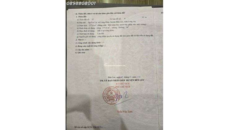  LONG AN - Bến LứcBán đất thổ cư 178m²  - Giá chỉ nhỉnh 3,79 tỷ