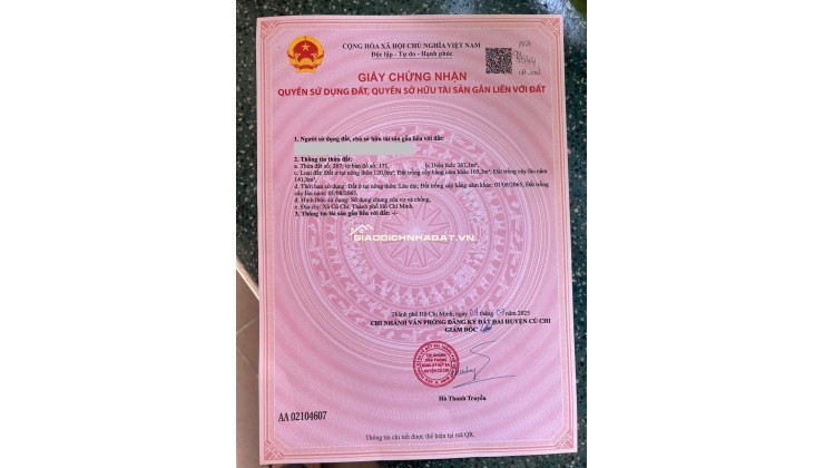 BÁN ĐẤT + NHÀ CẤP 4 TRUNG TÂM CỦ CHI – MẶT TIỀN ĐƯỜNG TL2 – 370M2 CHỈ 7.7 TỶ. LH:0338997877.
