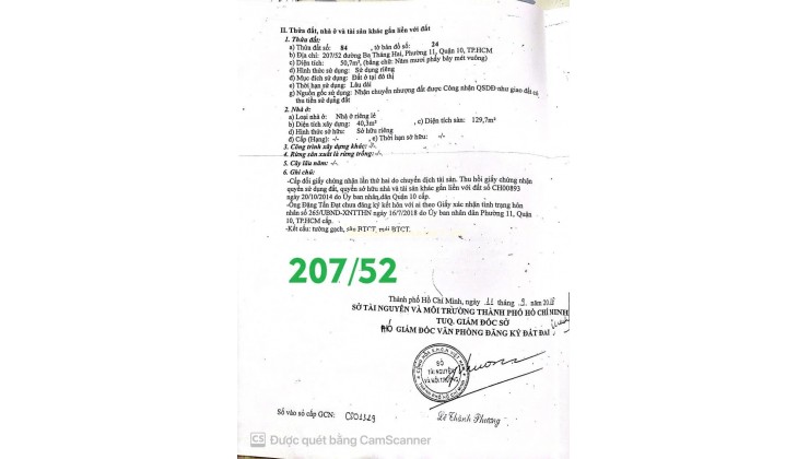 Bán Nhà Hẻm Xe Hơi 207/50-52 Đường 3 Tháng 2 ,P.11, Q.10