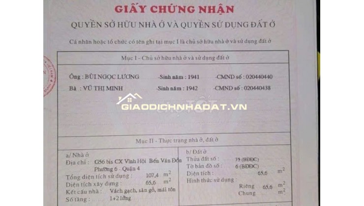 Bán nhà mặt tiền góc chữ L G56 Cư Xá Vĩnh Hội P6 Quận 4