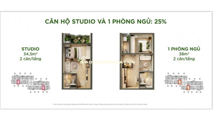Căn hộ 1 phòng ngủ Eco Retreat 38m2 1PN 1WC Sky Retreat, Quỹ hàng ưu tiên