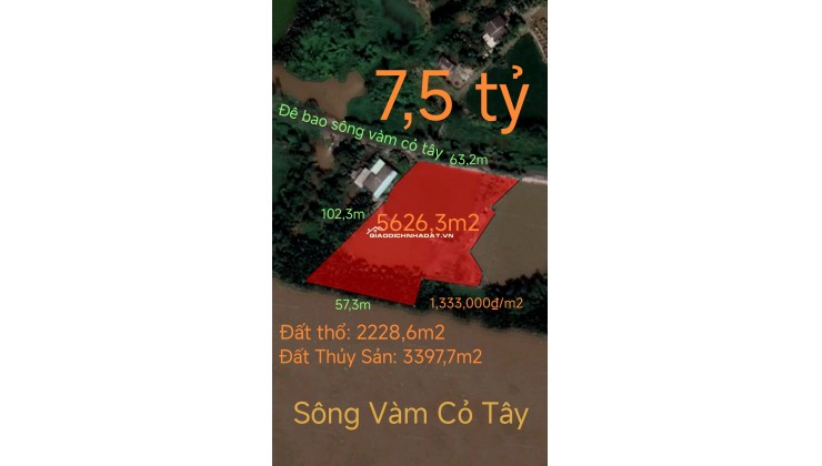 Bán lô đất thổ phân lô mặt tiền đê bao giá 7,5 tỷ