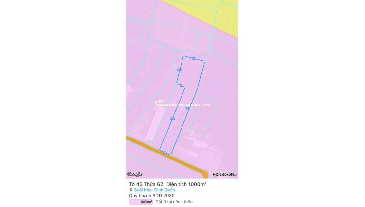 Lô đất 1000m² (ngang 10m), sổ hồng riêng, đường 3m, gần Chợ, Nhà Thờ Suối Nho