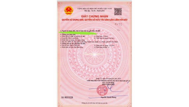  BÁN NHÀ 1 TRỆT 1 LẦU CHÍNH CHỦ – GIÁ 6 TỶ (Thương lượng)