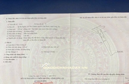 ĐẤT ĐẸP XÃ TÂN CHÁNH THỊ TRẤN CẦN ĐƯỚC GIÁ CỰC RẺ