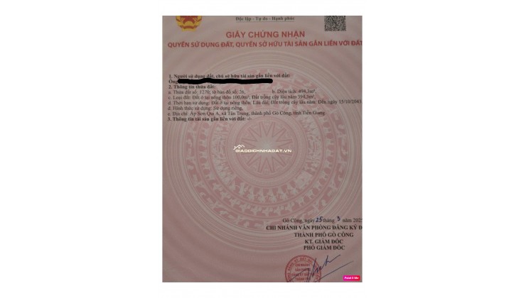 BÁN ĐẤT THỔ CƯ MẶT TIỀN ĐƯỜNG TỈNH 873B (TÂN TRUNG, GÒ CÔNG, TIỀN GIANG) – 150M² THỔ CƯ + VƯỜN RỘNG