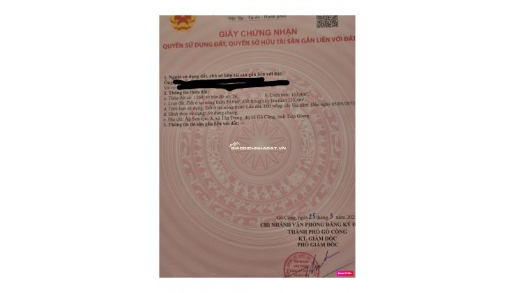 BÁN ĐẤT THỔ CƯ MẶT TIỀN ĐƯỜNG TỈNH 873B (TÂN TRUNG, GÒ CÔNG, TIỀN GIANG) – 150M² THỔ CƯ + VƯỜN RỘNG