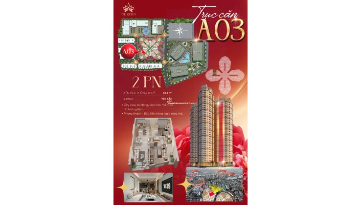 Chiết khấu cực lớn căn hộ chung cư cao cấp 2PN The Queen 360 Giải Phóng - Sổ hồng riêng