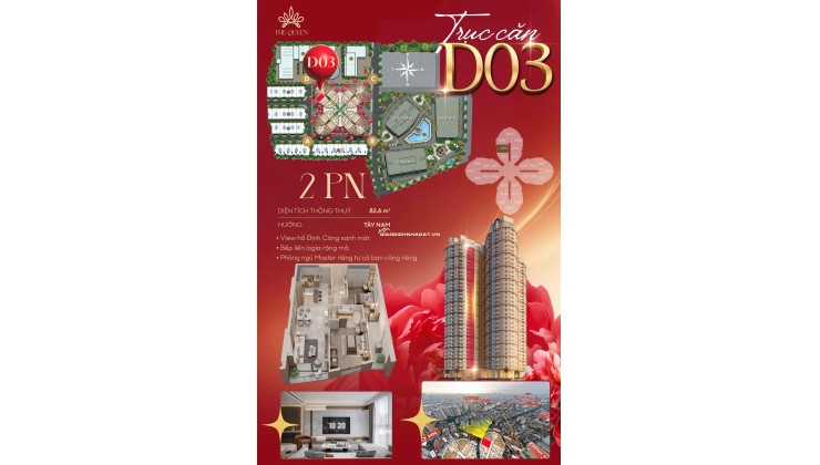 Chiết khấu cực lớn căn hộ chung cư cao cấp 2PN The Queen 360 Giải Phóng - Sổ hồng riêng