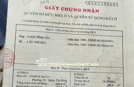 Bán nhà 1 trệt 2 lầu Hẻm 374// Âu Cơ P10 Tân Bình nhà mới siêu đẹp
