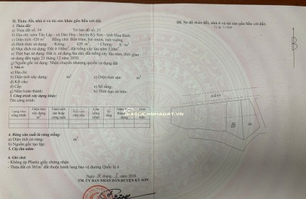bán đất mặt đường QL6, KỲ Sơn, Hòa Bình 420m giá 7 tỷ