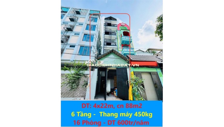 Bán CHDV 4x22m 6 Tầng, Thang máy 16 P – Mặt tiền Võ Hoành, gần Tân Hương – chỉ 13.5 tỷ