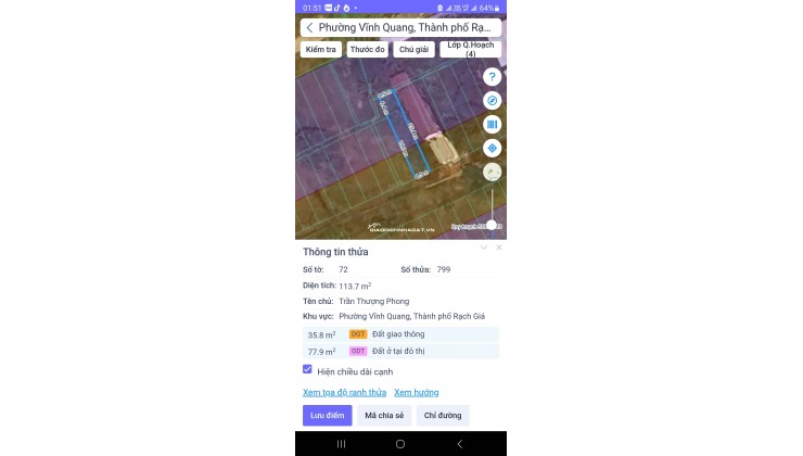 Bán đất khu giáo viên trường Hướng Nghiệp - đường Võ Trường Toản (P Vĩnh Quang cũ, P Rạch Giá, An Giang)