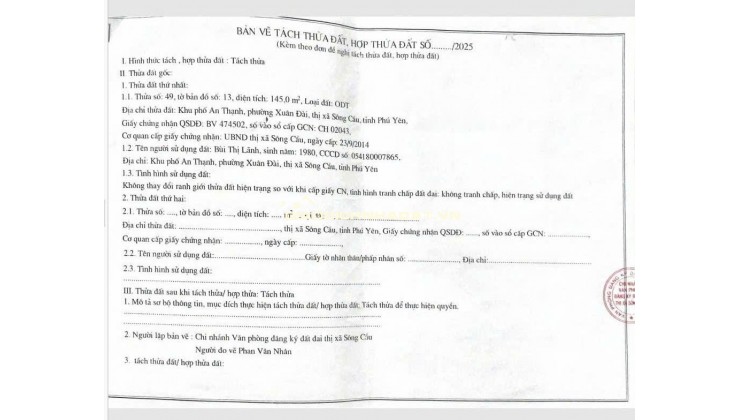 BÁN ĐẤT TẠI SÔNG CẦU PHÚ YÊN, DT 145M2 SHR 1.35 TỶ. LH: 0942908536