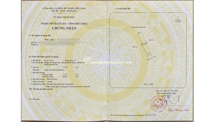 Bán đất khu giáo viên trường Hướng Nghiệp - đường Võ Trường Toản (P Vĩnh Quang cũ, P Rạch Giá, An Giang)