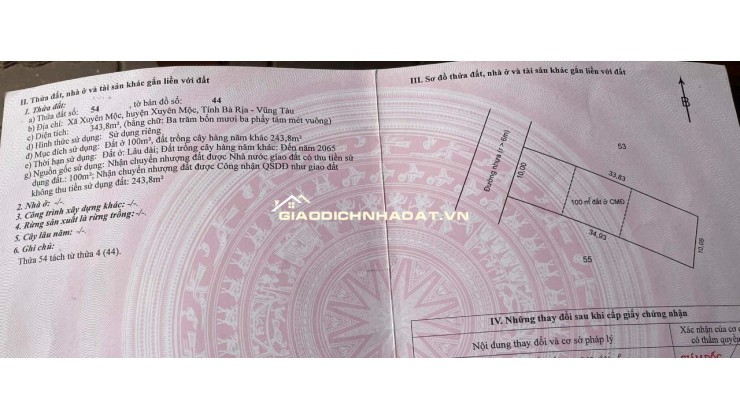 Kẹt tiền Chính Chủ bán gấp đất Xuyên Mộc giá rẻ 344m² Gần Cao Tốc, Giá 2,2 Tỷ Sổ hồng ngay