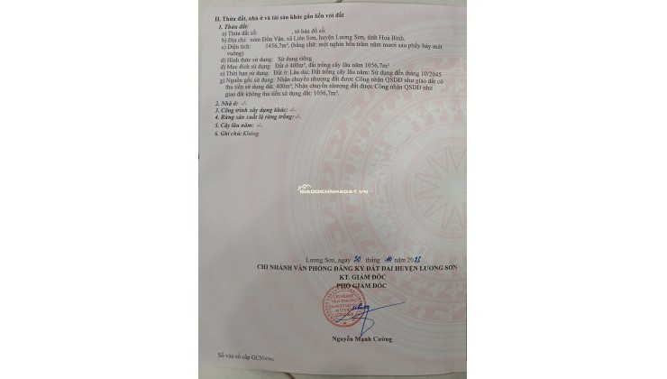 Đồn Vận, Liên Sơn, Lương Sơn, HB 1456m 400tc - Chỉ hơn 2,x tr/m