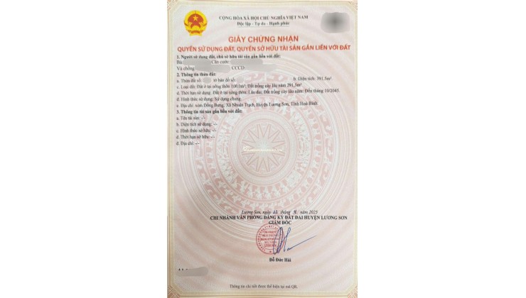 391m - có 100m đất ở - gần KCN Lương Sơn và KCN Nhuận Trạch - giá 3,x tỷ