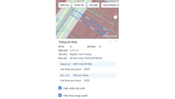 BÁN 2716M ĐẤT MẶT TIỀN QUỐC LỘ 56 XÃ HÒA LONG BRVT GIÁ 28 TỶ. LH:0937652763.