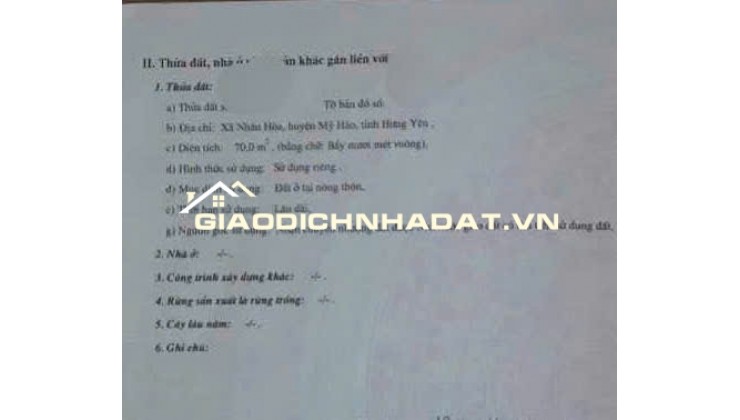 Bán đất: Duy nhất 1 lô tại bến xe Mỹ Hào, Hưng Yên.