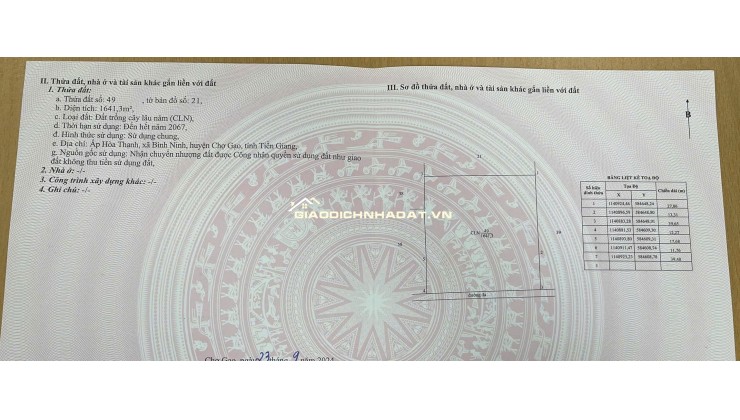 BÁN 1600M2 ĐẤT TẠI XÃ BÌNH NINH, ĐỒNG THÁP, CHỈ 1.8 TỶ. LH:0989008689.