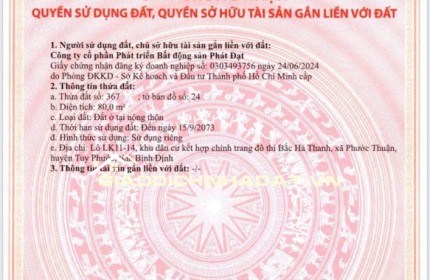Bán  đất dự án đẹp ở mặt tiền QL19 Quy Nhơn Giá chỉ từ 2,2 tỷ/lô diện tích 80m2, Hỗ trợ trả góp không lãi suất