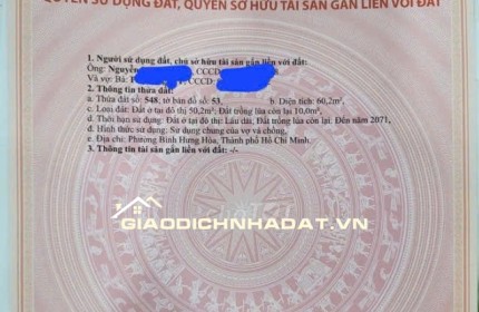 Bán đất thổ cư 1/ đường số 3, BHH Bình Tân hẻm xe hơi lớn