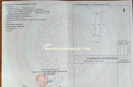 CHÍNH CHỦ BÁN ĐẤT TẠI NHƠN TRẠCH, DT 101.6 M2 (2MT, THỔ CƯ 100%) SHR 3 TỶ. LH:0945589090.