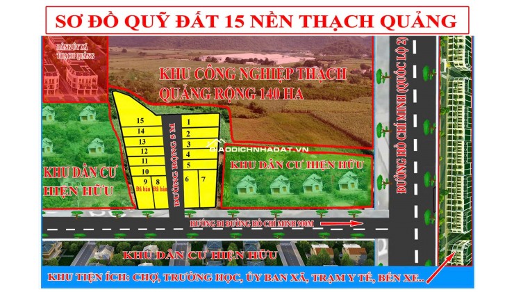 Bán nhanh mảnh đất vị tri đắc địa ngay sát khu công nghiệpThạch Quảng diện tích 412m2 595 triệu hiện đã phân thành 3 lô