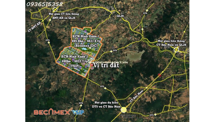 Lô đất 3 mặt tiền DT5 – ngang 65,5m – hơn 2.600m² tại Ninh Xuân, Ninh Hòa.