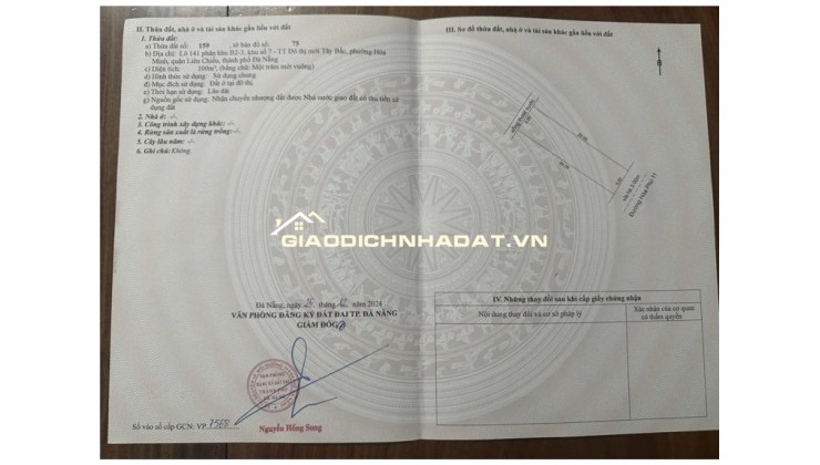 Bán lô đất đường HOÀ PHÚ 11 - gần Công Viên thoáng mát .Dt 100m2 giá 5ty190 LH 0942992361