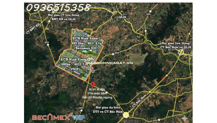 Đất nền giá tốt 77m ngang, cách ngã tư DT5-DT8 100m, đường dt5 quy hoạch 42m – đón sóng KCN Becamex Ninh Xuân