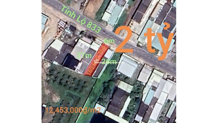 Bán lô đất thổ mặt tiền tỉnh lộ 833 giá 2 tỷ