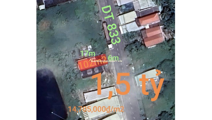 Bán hạ giá mặt tiền tỉnh Lộ 833 gần Quốc Lộ 50B giá 1,5 tỷ