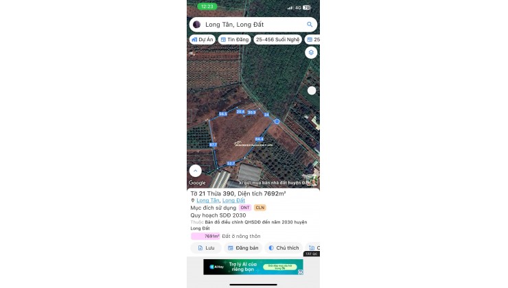 BÁN 7691.5 M² ĐẤT XÃ LONG TÂN, ĐẤT ĐỎ GIÁ 3 TỶ / SÀO. LH:0938677702.