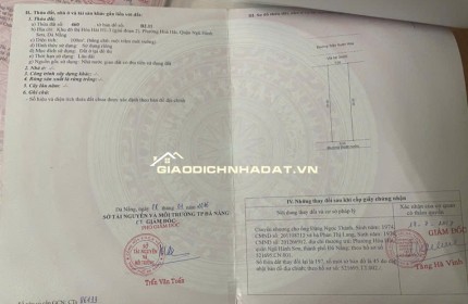 Bán đất đường TRẦN XUÂN HOÀ -Ngũ Hành Sơn , DT 100m2 giá 5ty9 LH 0942992361