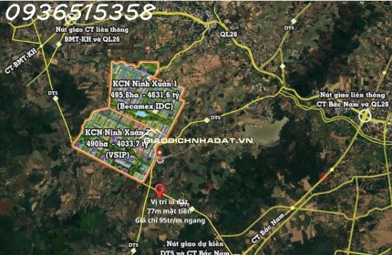 Đất nền giá tốt 77m ngang, cách ngã tư DT5-DT8 100m, đường dt5 quy hoạch 42m – đón sóng KCN Becamex Ninh Xuân