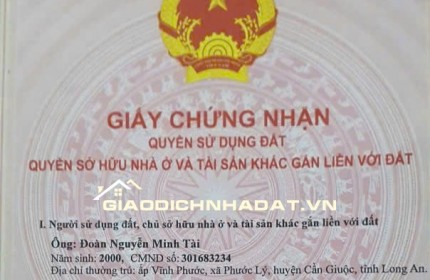 Bán 223m2 đất thổ cư 2 mặt tiền Phước Lý, Cần Giuộc, Long An, Giáp Bình Chánh, 3.9tỷTL. Lh:0908242626, 0904413938.