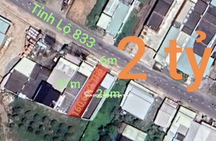 Bán lô đất thổ mặt tiền tỉnh lộ 833 giá 2 tỷ