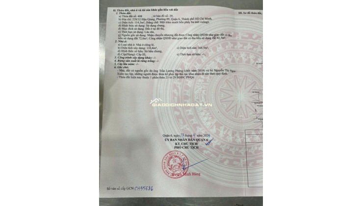 BÁN NHÀ 228/32 HẬU GIANG F9Q6 (4M6 x 22M50), SHR, CHỈ 7.5 TỶ. LH: 0933279273.