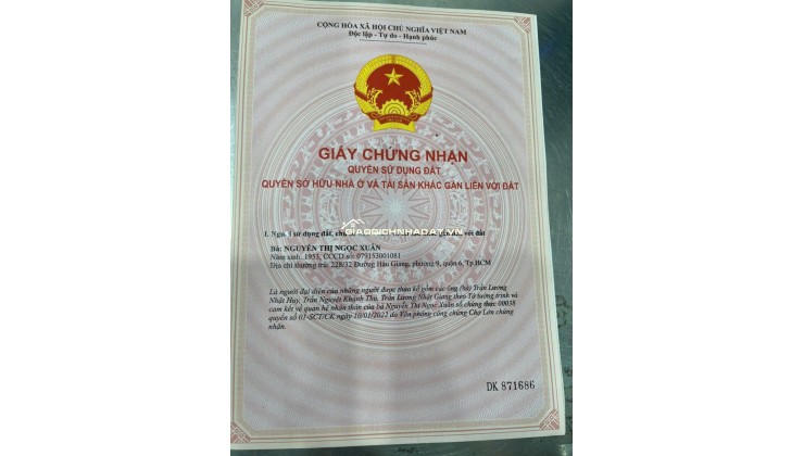 BÁN NHÀ 228/32 HẬU GIANG F9Q6 (4M6 x 22M50), SHR, CHỈ 7.5 TỶ. LH: 0933279273.