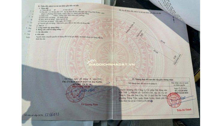 BÁN 3 LÔ ĐẤT CỒN DẦU HOÀ XUÂN, DT 100M2 / LÔ, GIÁ CHỈ TỪ 6-7 TỶ. LH:0929469357/ ZALO 0325447430