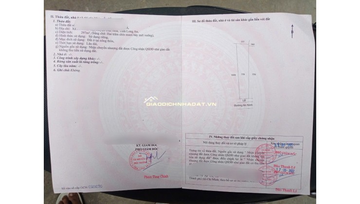 CHÍNH CHỦ CẦN BÁN LÔ ĐẤT FULL THỔ CƯ 279m2 MẶT TIỀN ĐƯỜNG NHỰA AN NINH