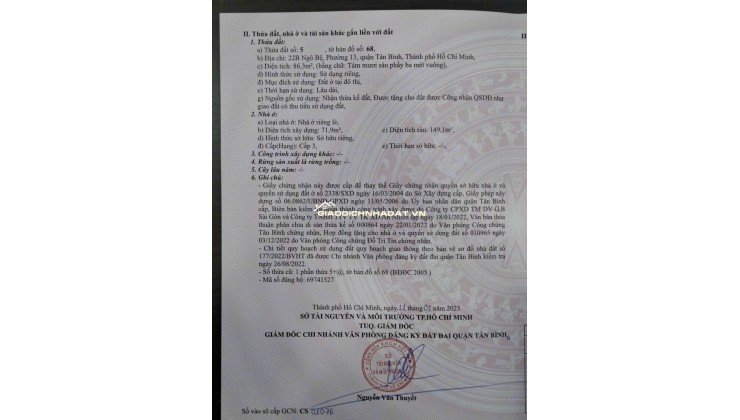 Bán nhà chính chủ số 22B đường Ngô Bệ, Phường Tân Bình TPHCM