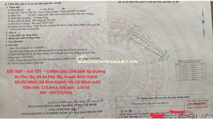 ĐẤT ĐẸP – GIÁ TỐT  – CHÍNH CHỦ CẦN BÁN Tại Đường An Phú Tây, Xã An Phú Tây, Huyện Bình Chánh