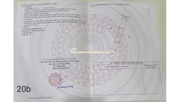 Đất chính chủ cần bán, sổ sẵng Bình Ân